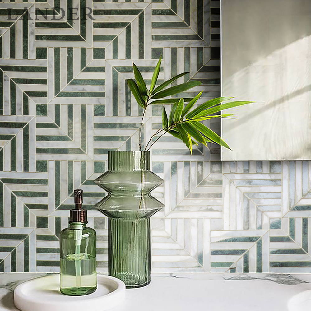Мозаика Indian Green и Carrara Мраморная мозаика, Каменная мозаика